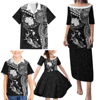Hawaiian Manta Ray Tribal Family Matching Puletasi and Hawaiian Shirt Polynesian Art Motifs Black Color LT03 - Polynesian Pride