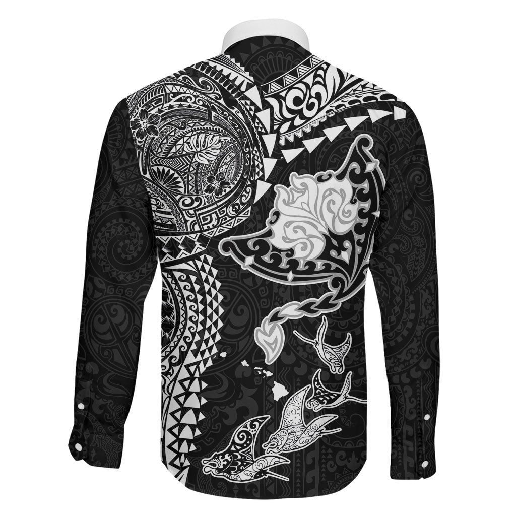 Hawaiian Manta Ray Tribal Family Matching Puletasi and Hawaiian Shirt Polynesian Art Motifs Black Color LT03 - Polynesian Pride