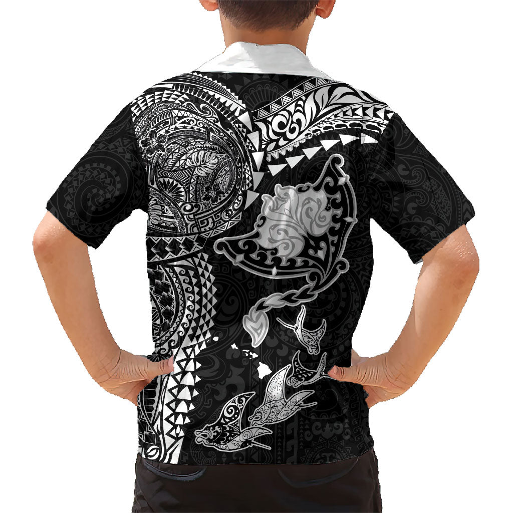 Hawaiian Manta Ray Tribal Family Matching Summer Maxi Dress and Hawaiian Shirt Polynesian Art Motifs Black Color LT03 - Polynesian Pride