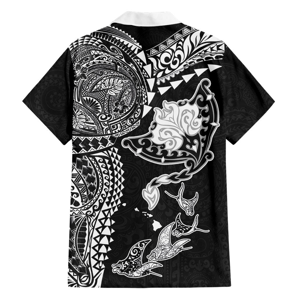 Hawaiian Manta Ray Tribal Family Matching Summer Maxi Dress and Hawaiian Shirt Polynesian Art Motifs Black Color LT03 - Polynesian Pride