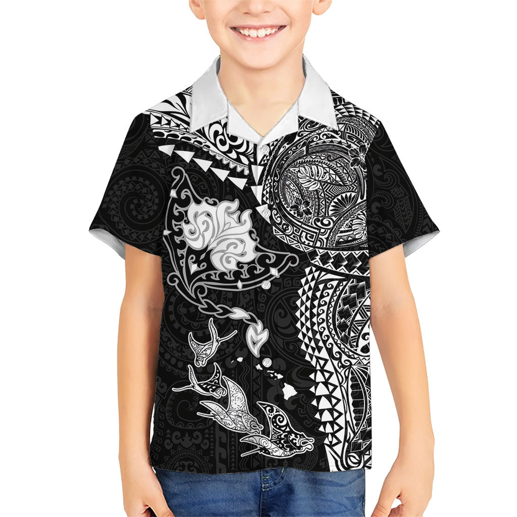 Hawaiian Manta Ray Tribal Family Matching Summer Maxi Dress and Hawaiian Shirt Polynesian Art Motifs Black Color LT03 Son's Shirt Black - Polynesian Pride