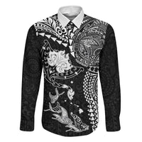 Hawaiian Manta Ray Tribal Family Matching Tank Maxi Dress and Hawaiian Shirt Polynesian Art Motifs Black Color LT03 Dad's Shirt - Long Sleeve Black - Polynesian Pride