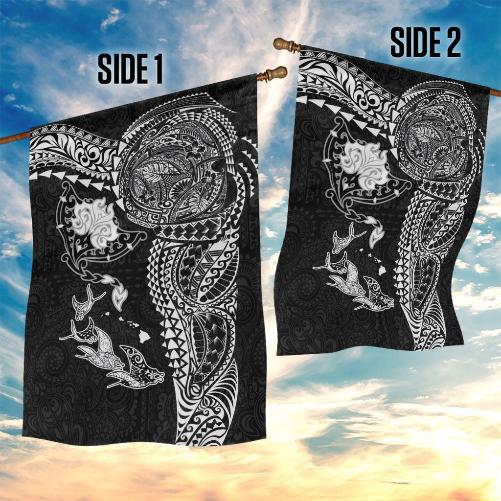 Hawaiian Manta Ray Tribal Garden Flag Polynesian Art Motifs Black Color LT03 - Polynesian Pride