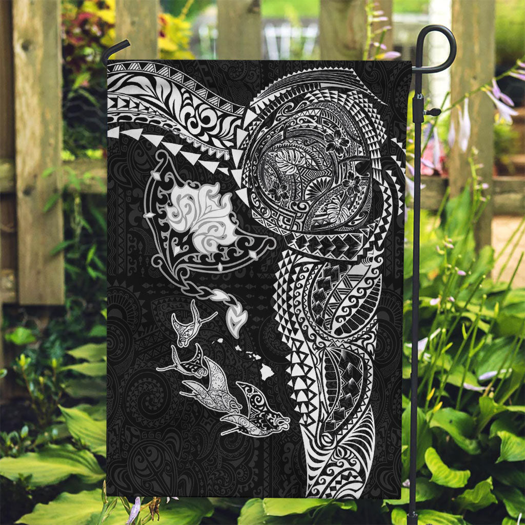 Hawaiian Manta Ray Tribal Garden Flag Polynesian Art Motifs Black Color LT03 Garden Flag Black - Polynesian Pride