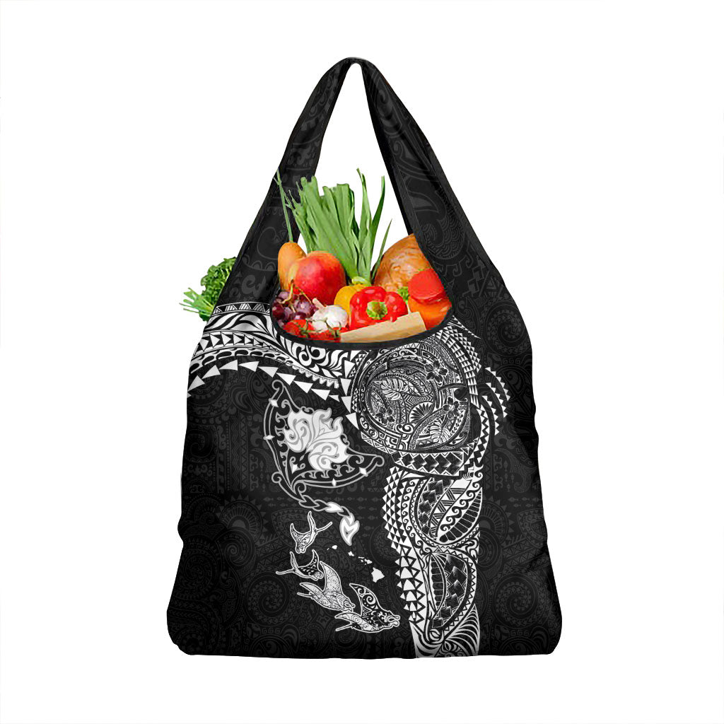 Hawaiian Manta Ray Tribal Grocery Bag Polynesian Art Motifs Black Color LT03 1-pack One Size Black - Polynesian Pride