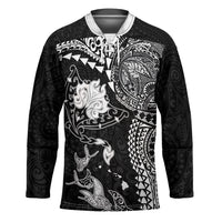 Hawaiian Manta Ray Tribal Hockey Jersey Polynesian Art Motifs Black Color LT03 Unisex Black - Polynesian Pride