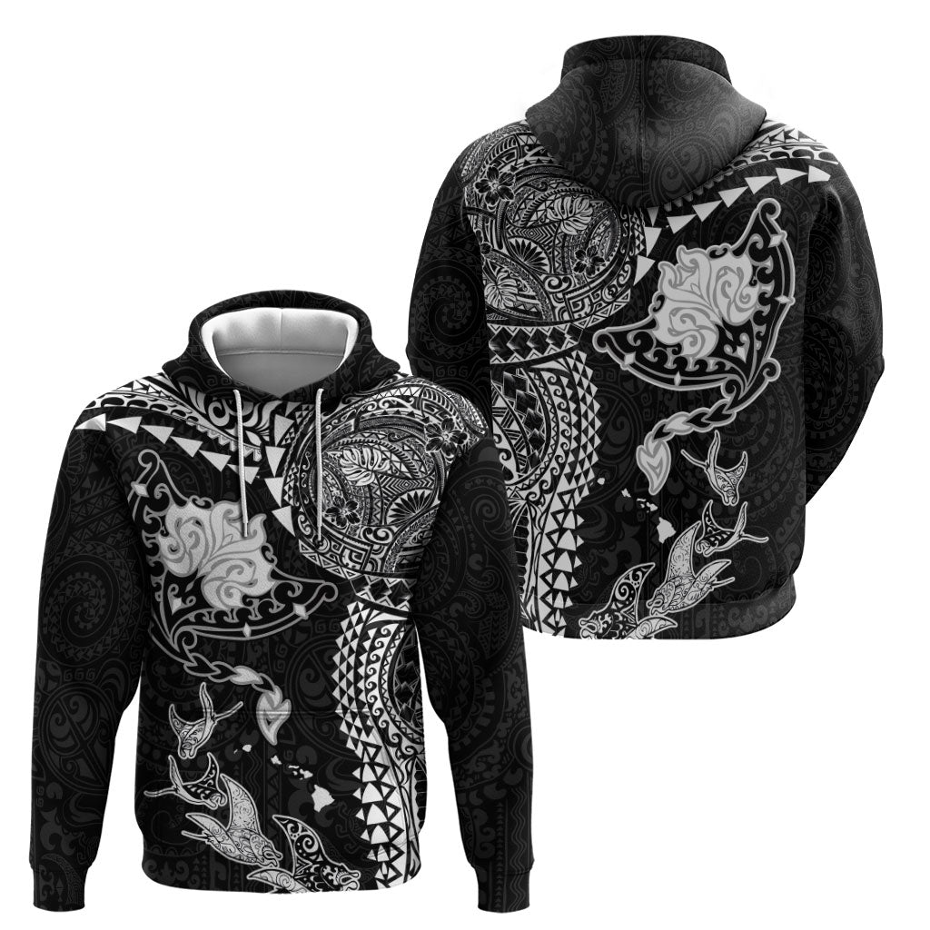 Hawaiian Manta Ray Tribal Hoodie Polynesian Art Motifs Black Color LT03 - Polynesian Pride