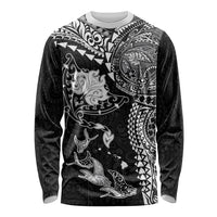 Hawaiian Manta Ray Tribal Long Sleeve Shirt Polynesian Art Motifs Black Color LT03 Unisex Black - Polynesian Pride