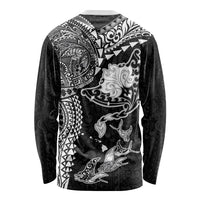 Hawaiian Manta Ray Tribal Long Sleeve Shirt Polynesian Art Motifs Black Color LT03 - Polynesian Pride
