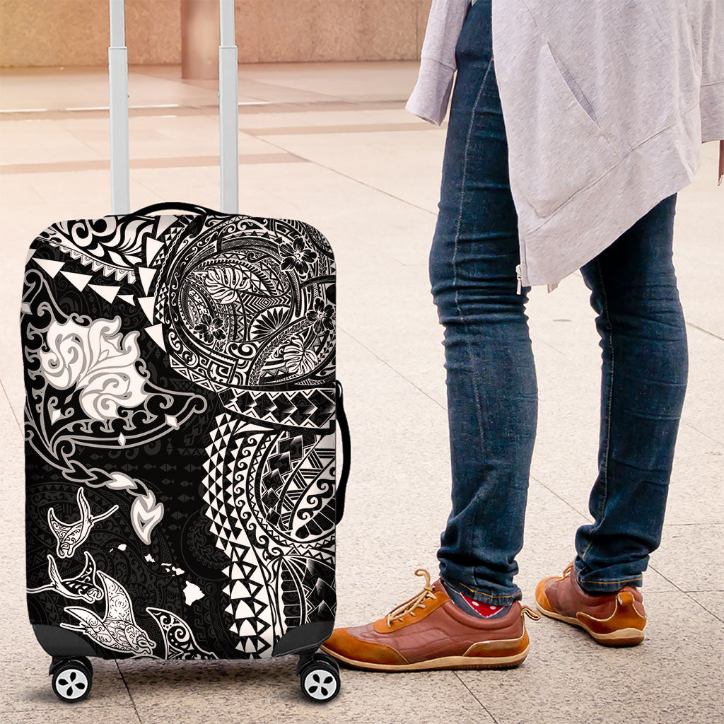Hawaiian Manta Ray Tribal Luggage Cover Polynesian Art Motifs Black Color LT03 Black - Polynesian Pride