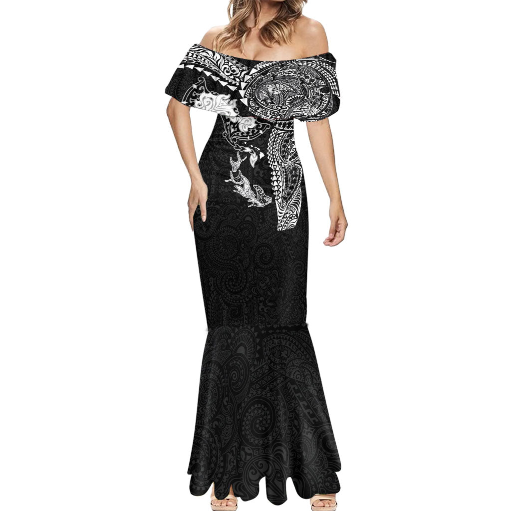 Hawaiian Manta Ray Tribal Mermaid Dress Polynesian Art Motifs Black Color LT03 - Polynesian Pride