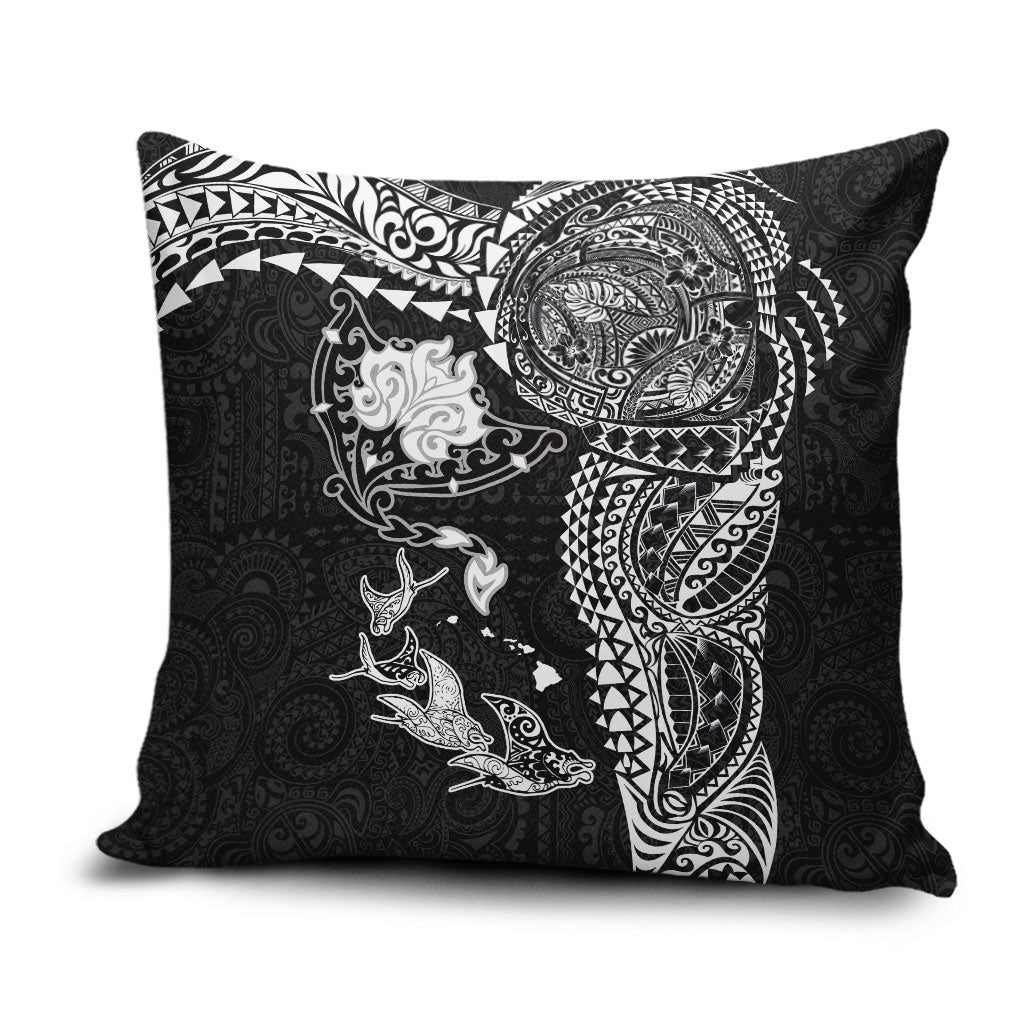 Hawaiian Manta Ray Tribal Pillow Cover Polynesian Art Motifs Black Color LT03 Black - Polynesian Pride