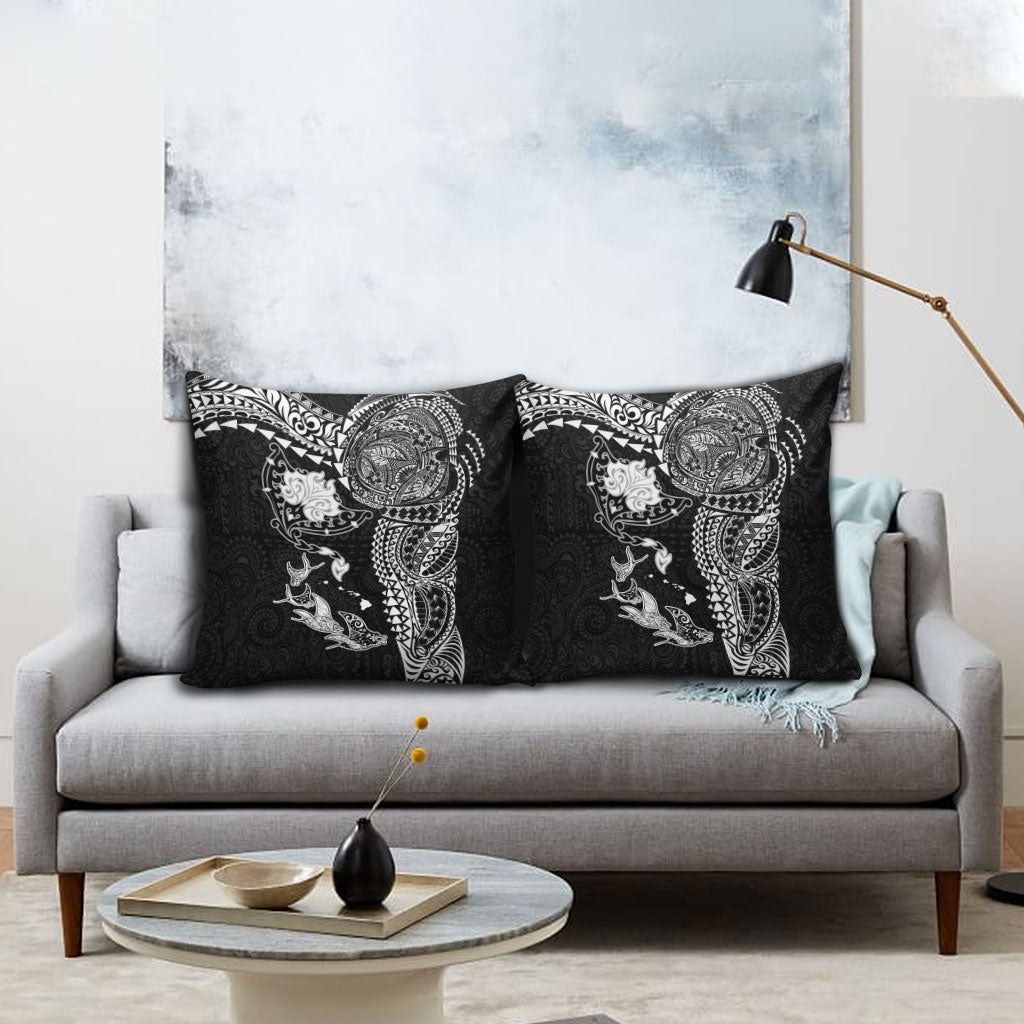 Hawaiian Manta Ray Tribal Pillow Cover Polynesian Art Motifs Black Color LT03 - Polynesian Pride