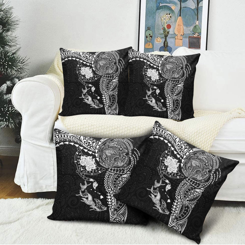 Hawaiian Manta Ray Tribal Pillow Cover Polynesian Art Motifs Black Color LT03 - Polynesian Pride