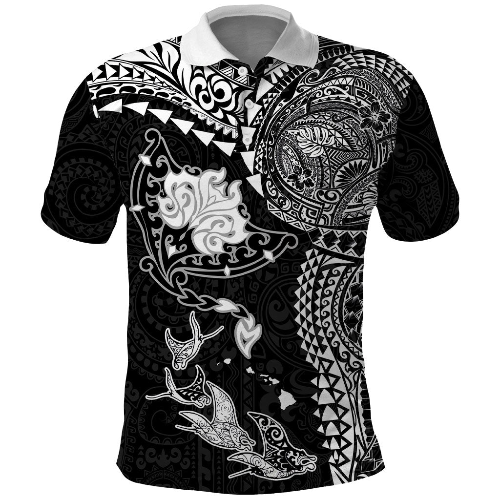Hawaiian Manta Ray Tribal Polo Shirt Polynesian Art Motifs Black Color LT03 Black - Polynesian Pride