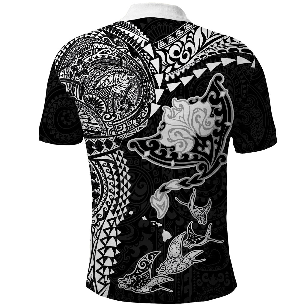 Hawaiian Manta Ray Tribal Polo Shirt Polynesian Art Motifs Black Color LT03 - Polynesian Pride