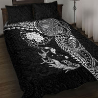 Hawaiian Manta Ray Tribal Quilt Bed Set Polynesian Art Motifs Black Color