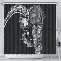 Hawaiian Manta Ray Tribal Shower Curtain Polynesian Art Motifs Black Color