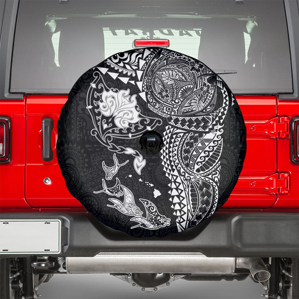 Hawaiian Manta Ray Tribal Spare Tire Cover Polynesian Art Motifs Black Color LT03 - Polynesian Pride