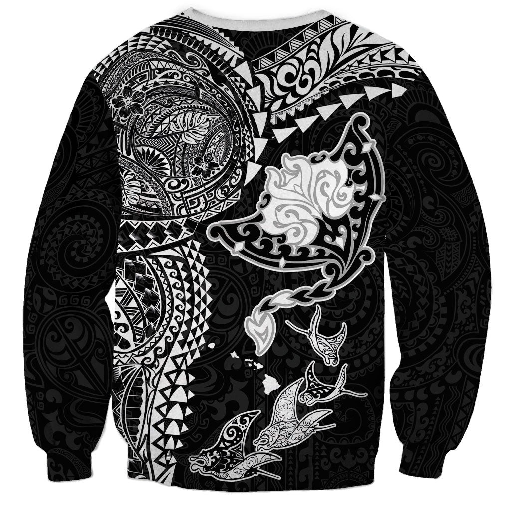 Hawaiian Manta Ray Tribal Sweatshirt Polynesian Art Motifs Black Color