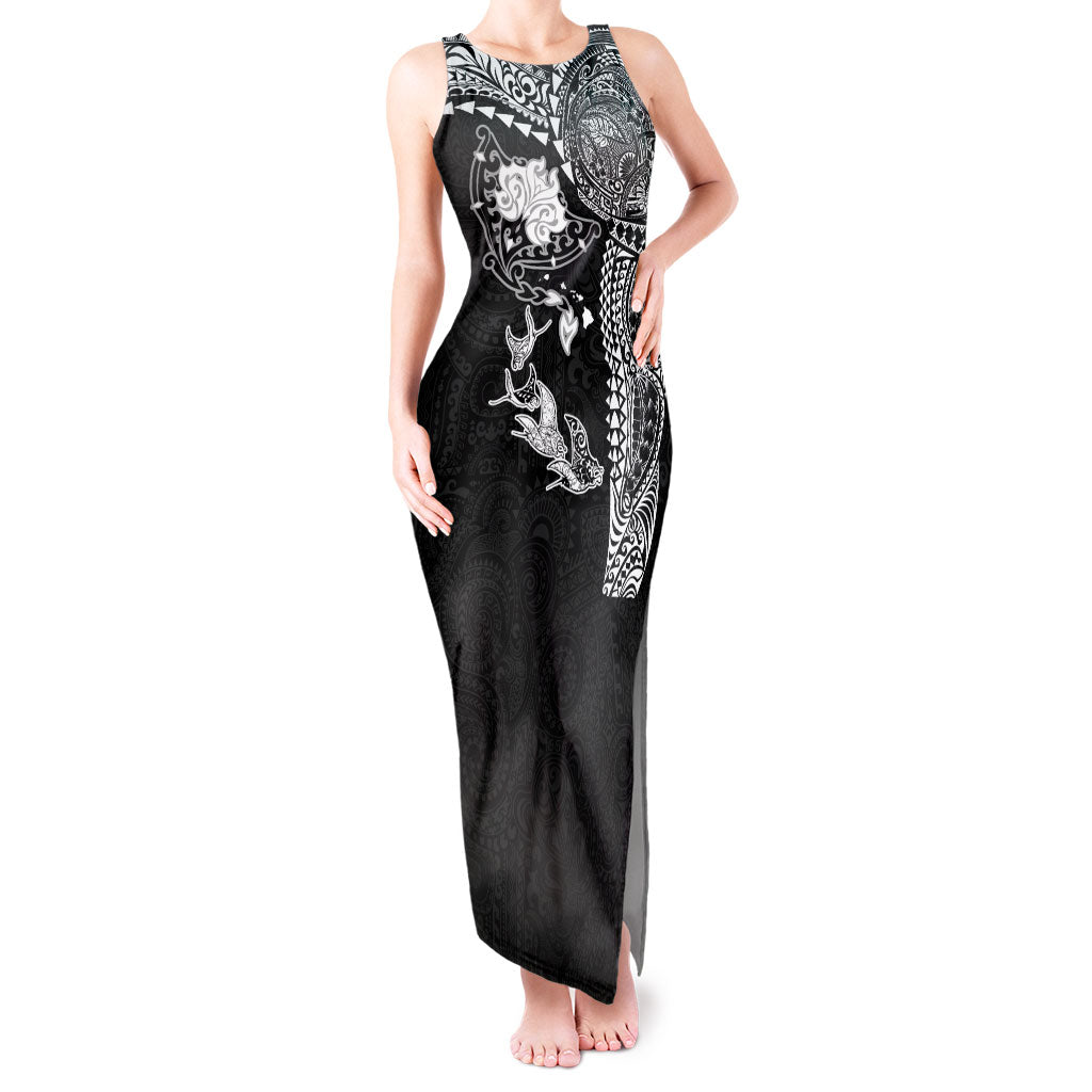Hawaiian Manta Ray Tribal Tank Maxi Dress Polynesian Art Motifs Black Color LT03 Women Black - Polynesian Pride