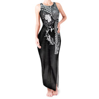 Hawaiian Manta Ray Tribal Tank Maxi Dress Polynesian Art Motifs Black Color LT03 Women Black - Polynesian Pride