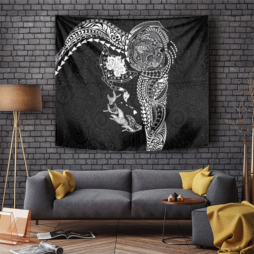 Hawaiian Manta Ray Tribal Tapestry Polynesian Art Motifs Black Color LT03 Black - Polynesian Pride