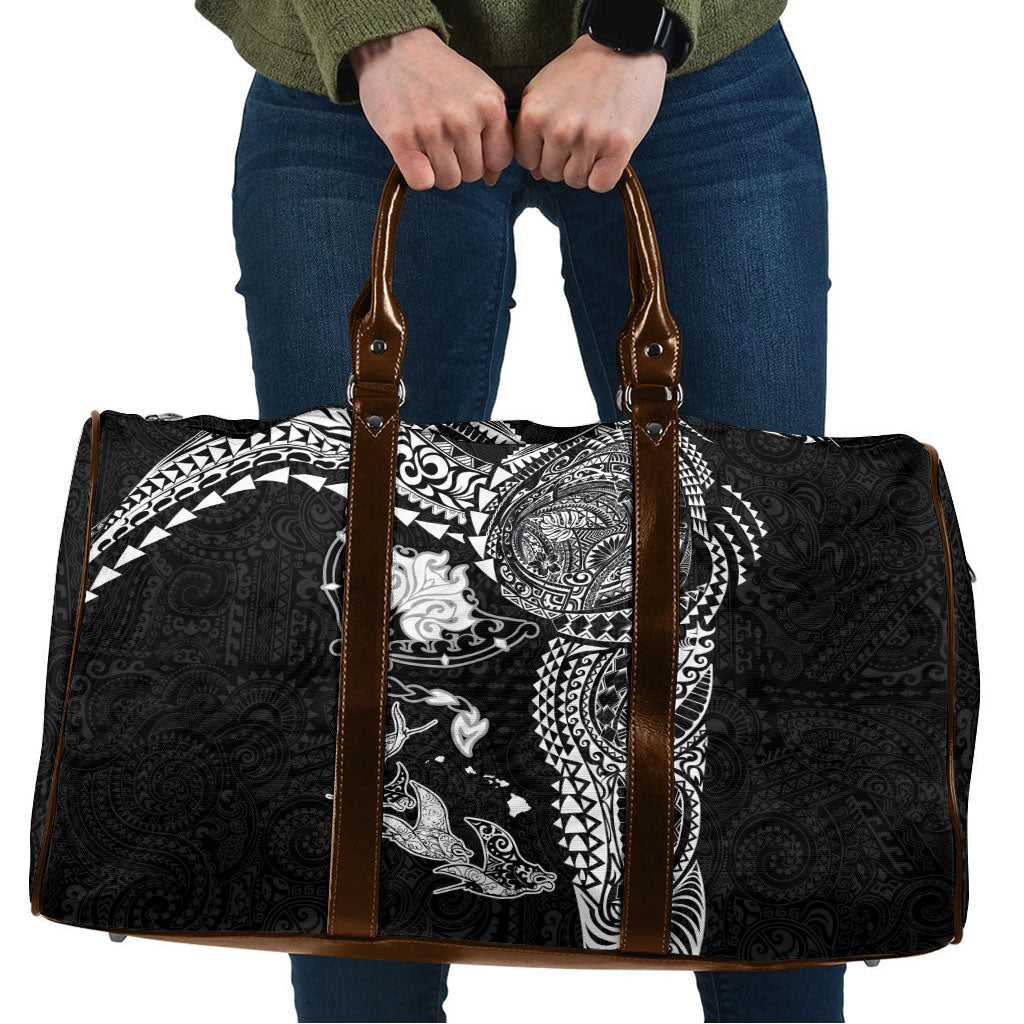 Hawaiian Manta Ray Tribal Travel Bag Polynesian Art Motifs Black Color