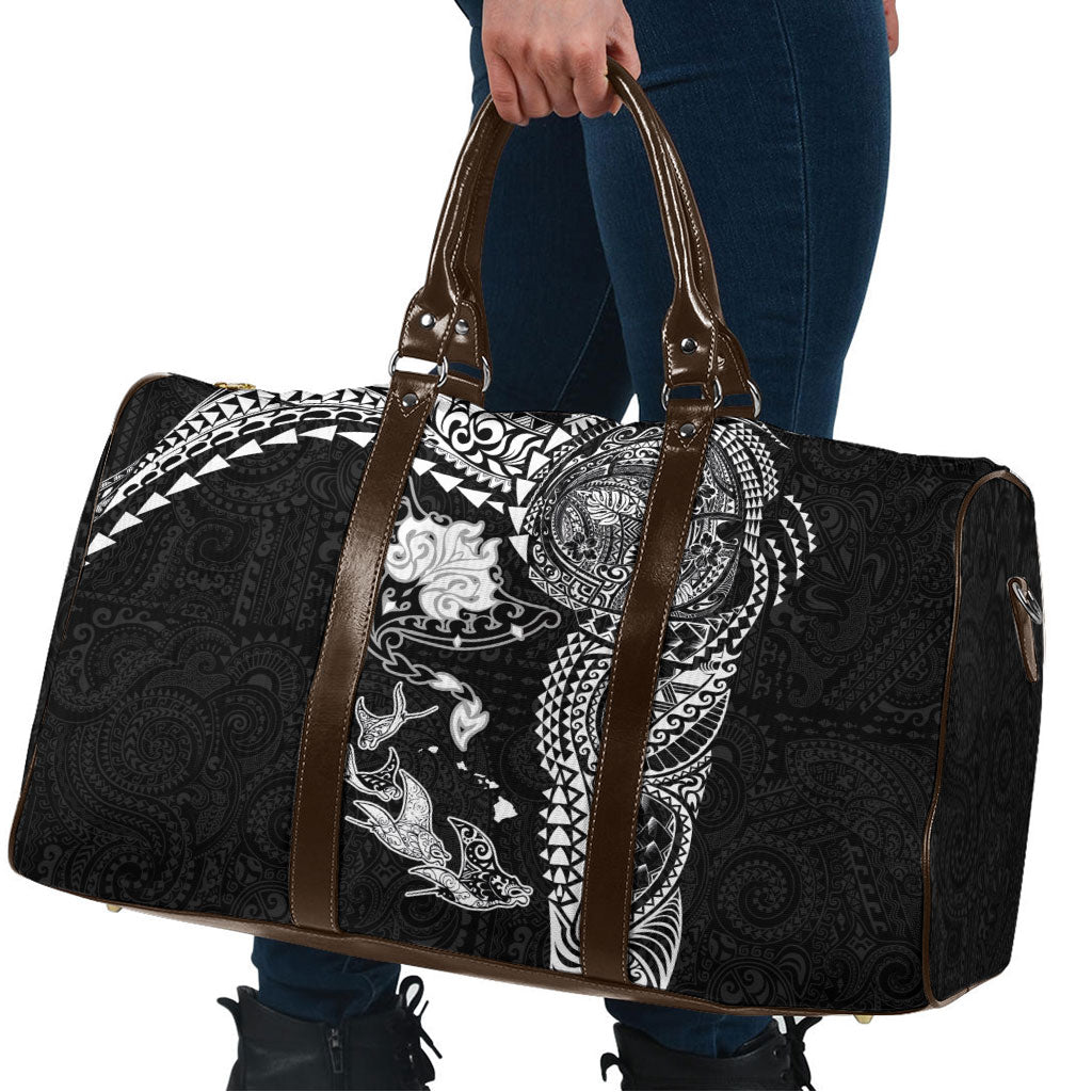 Hawaiian Manta Ray Tribal Travel Bag Polynesian Art Motifs Black Color LT03 - Polynesian Pride