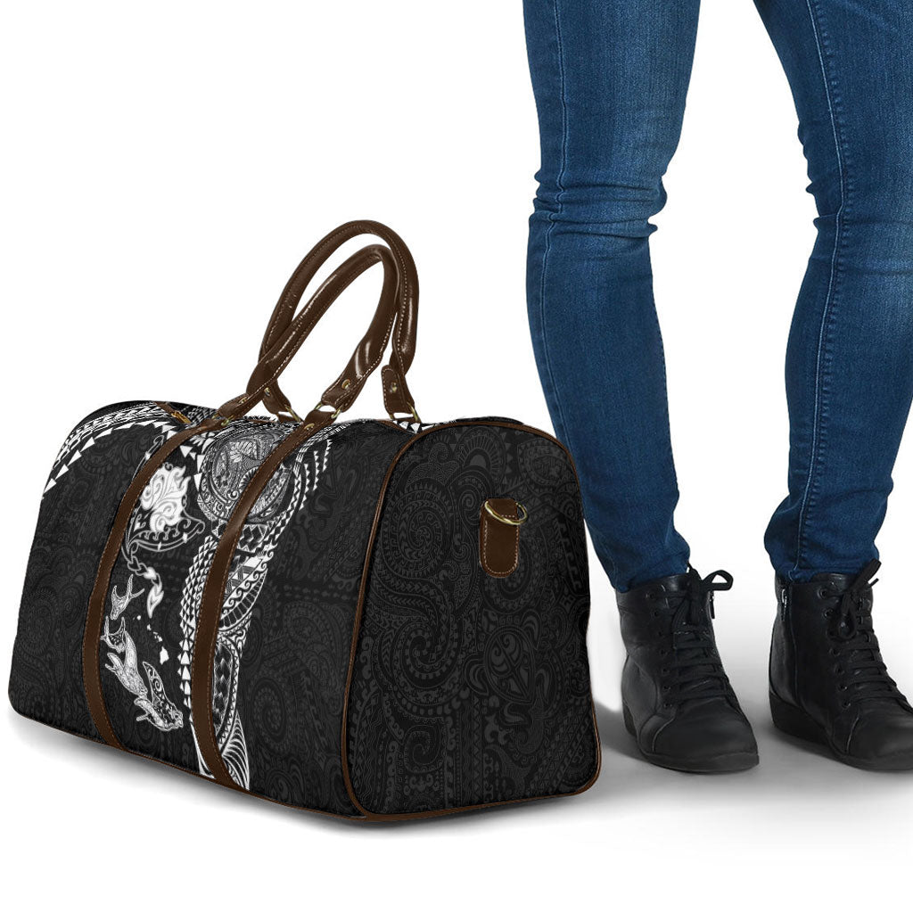 Hawaiian Manta Ray Tribal Travel Bag Polynesian Art Motifs Black Color LT03 - Polynesian Pride