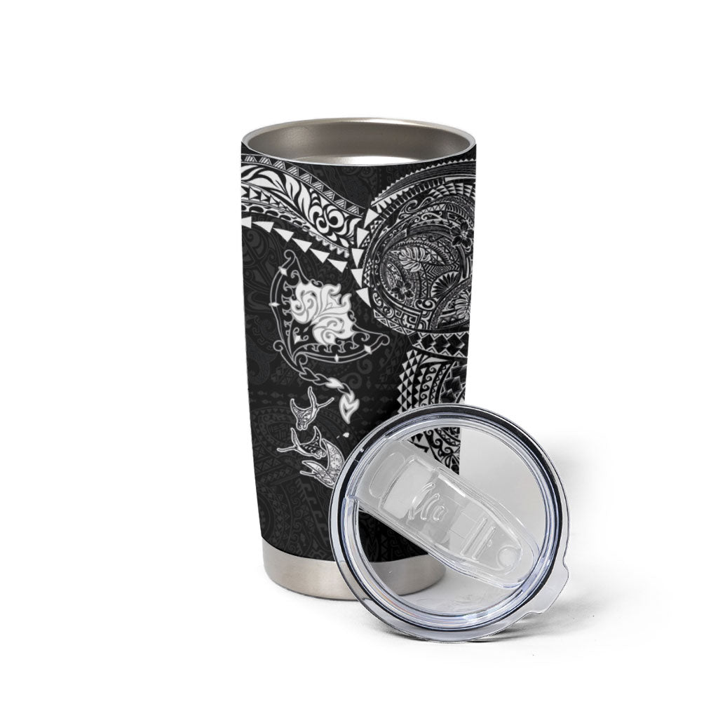 Hawaiian Manta Ray Tribal Tumbler Cup Polynesian Art Motifs Black Color LT03 - Polynesian Pride