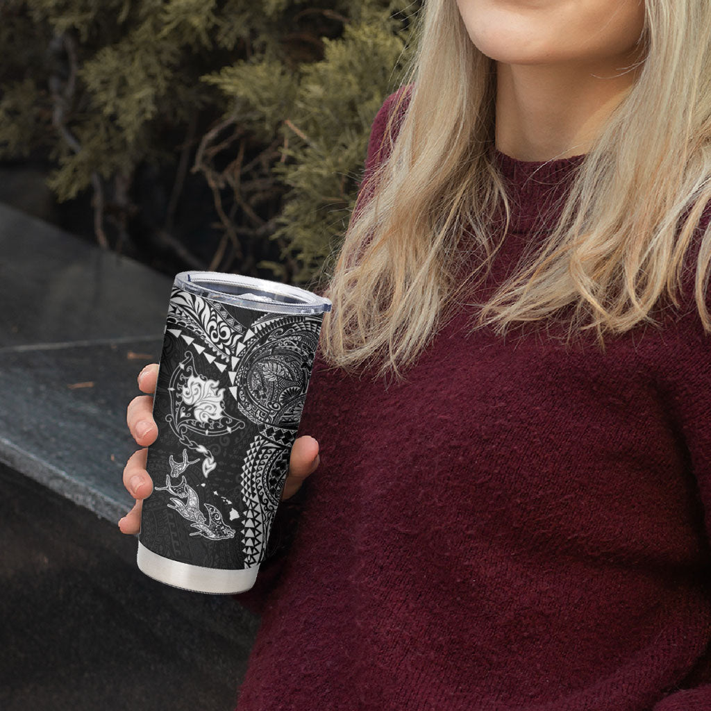 Hawaiian Manta Ray Tribal Tumbler Cup Polynesian Art Motifs Black Color LT03 - Polynesian Pride