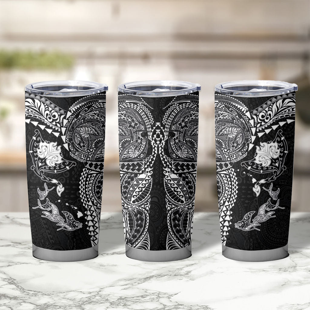 Hawaiian Manta Ray Tribal Tumbler Cup Polynesian Art Motifs Black Color LT03 - Polynesian Pride