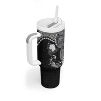 Hawaiian Manta Ray Tribal Tumbler With Handle Polynesian Art Motifs Black Color