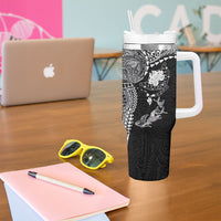 Hawaiian Manta Ray Tribal Tumbler With Handle Polynesian Art Motifs Black Color