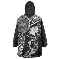Hawaiian Manta Ray Tribal Wearable Blanket Hoodie Polynesian Art Motifs Black Color LT03 - Polynesian Pride