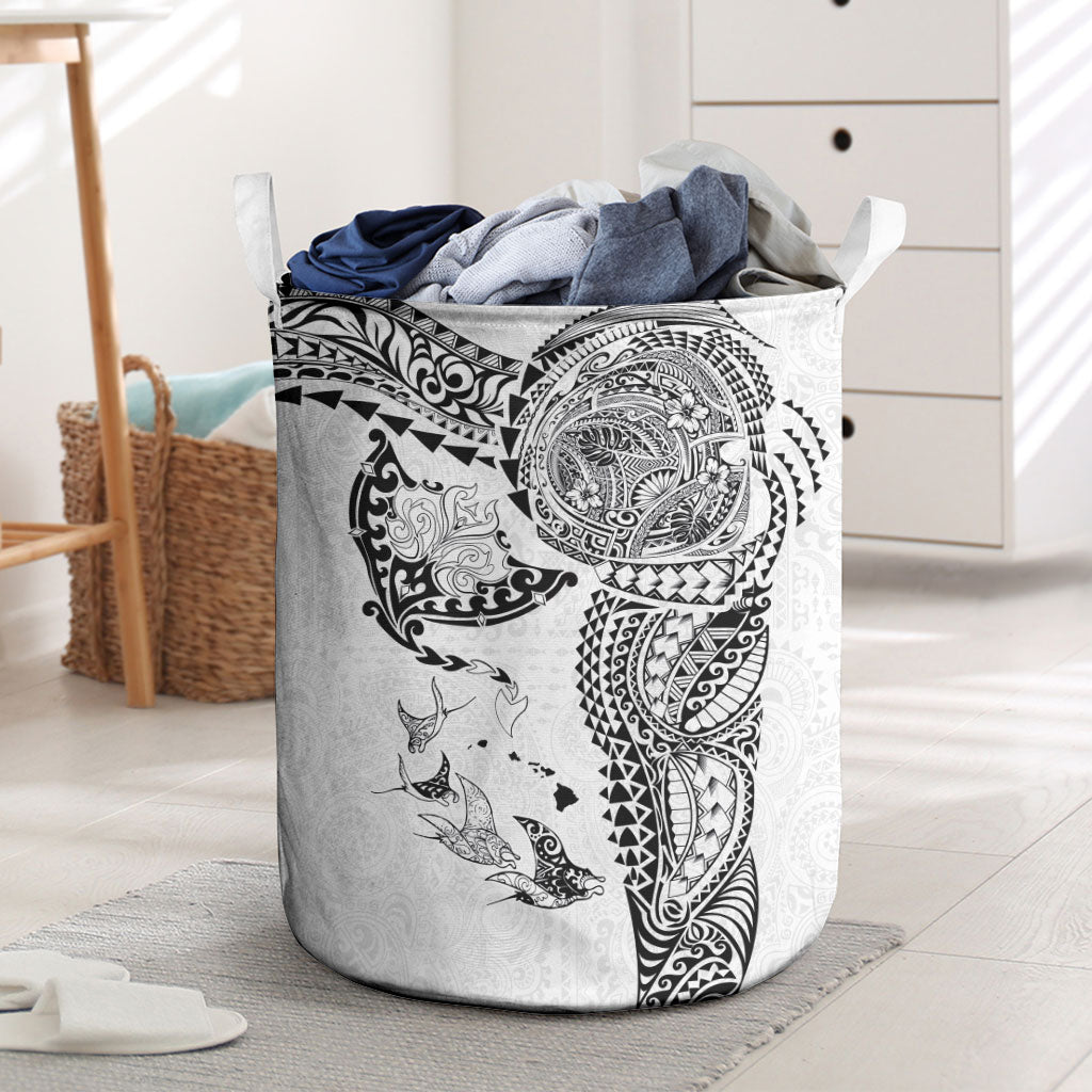 Hawaiian Manta Ray Tribal Laundry Basket Polynesian Art Motifs White Color LT03 White - Polynesian Pride