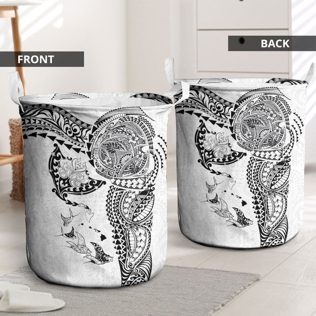 Hawaiian Manta Ray Tribal Laundry Basket Polynesian Art Motifs White Color LT03 - Polynesian Pride