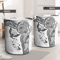 Hawaiian Manta Ray Tribal Laundry Basket Polynesian Art Motifs White Color LT03 - Polynesian Pride