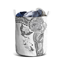 Hawaiian Manta Ray Tribal Laundry Basket Polynesian Art Motifs White Color LT03 - Polynesian Pride