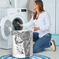 Hawaiian Manta Ray Tribal Laundry Basket Polynesian Art Motifs White Color LT03 - Polynesian Pride