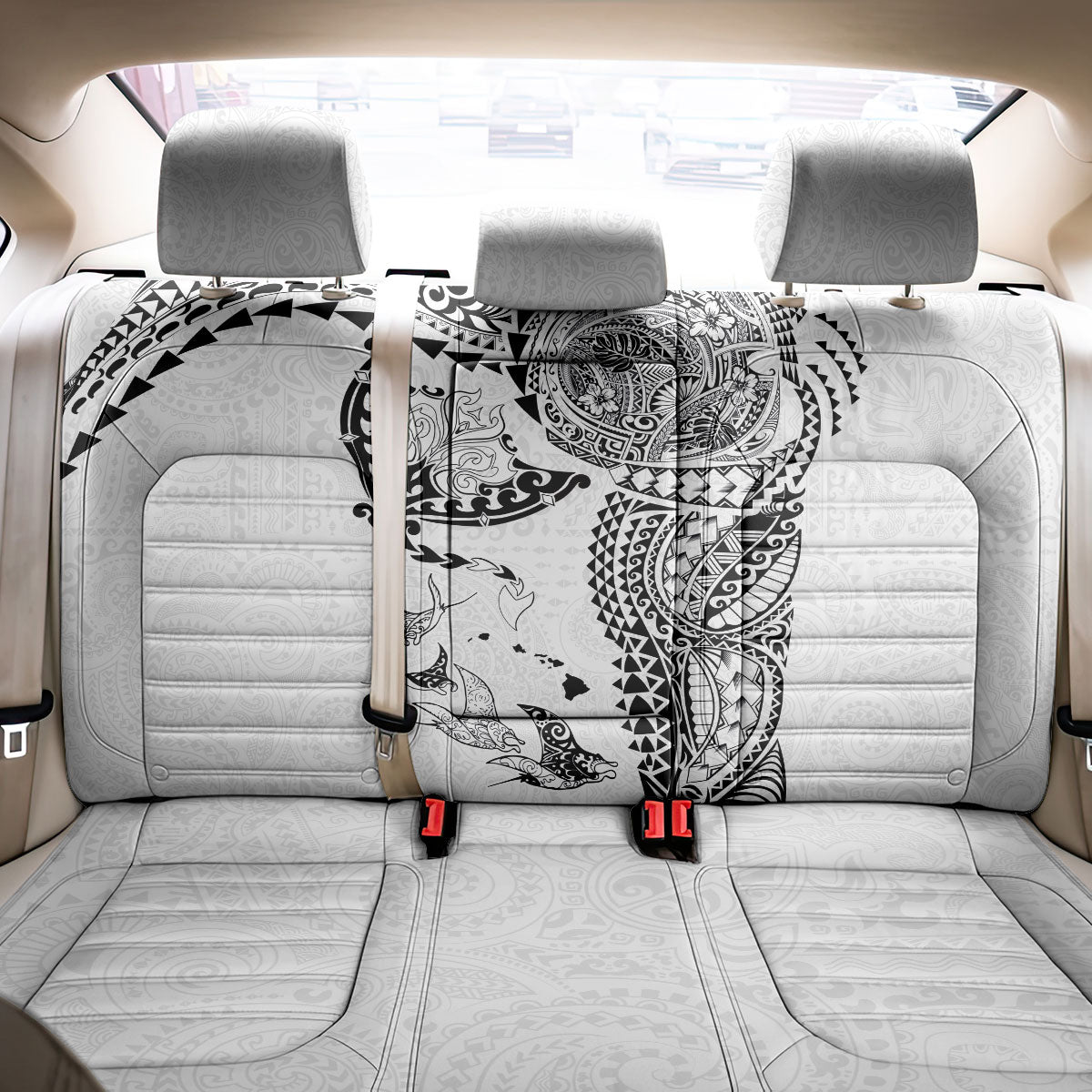 Hawaiian Manta Ray Tribal Back Car Seat Cover Polynesian Art Motifs White Color LT03 - Polynesian Pride