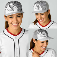 Hawaiian Manta Ray Tribal Baseball Net Cap Polynesian Art Motifs White Color