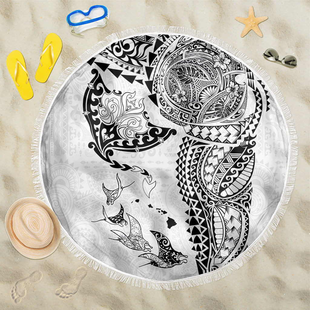 Hawaiian Manta Ray Tribal Beach Blanket Polynesian Art Motifs White Color