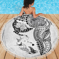 Hawaiian Manta Ray Tribal Beach Blanket Polynesian Art Motifs White Color