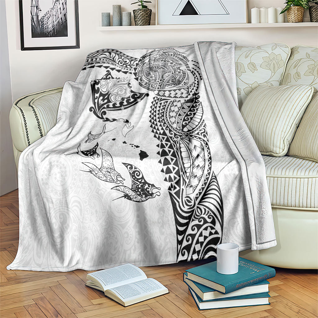 Hawaiian Manta Ray Tribal Blanket Polynesian Art Motifs White Color
