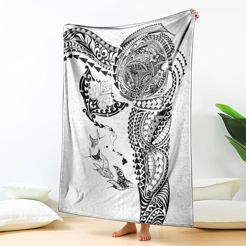 Hawaiian Manta Ray Tribal Blanket Polynesian Art Motifs White Color
