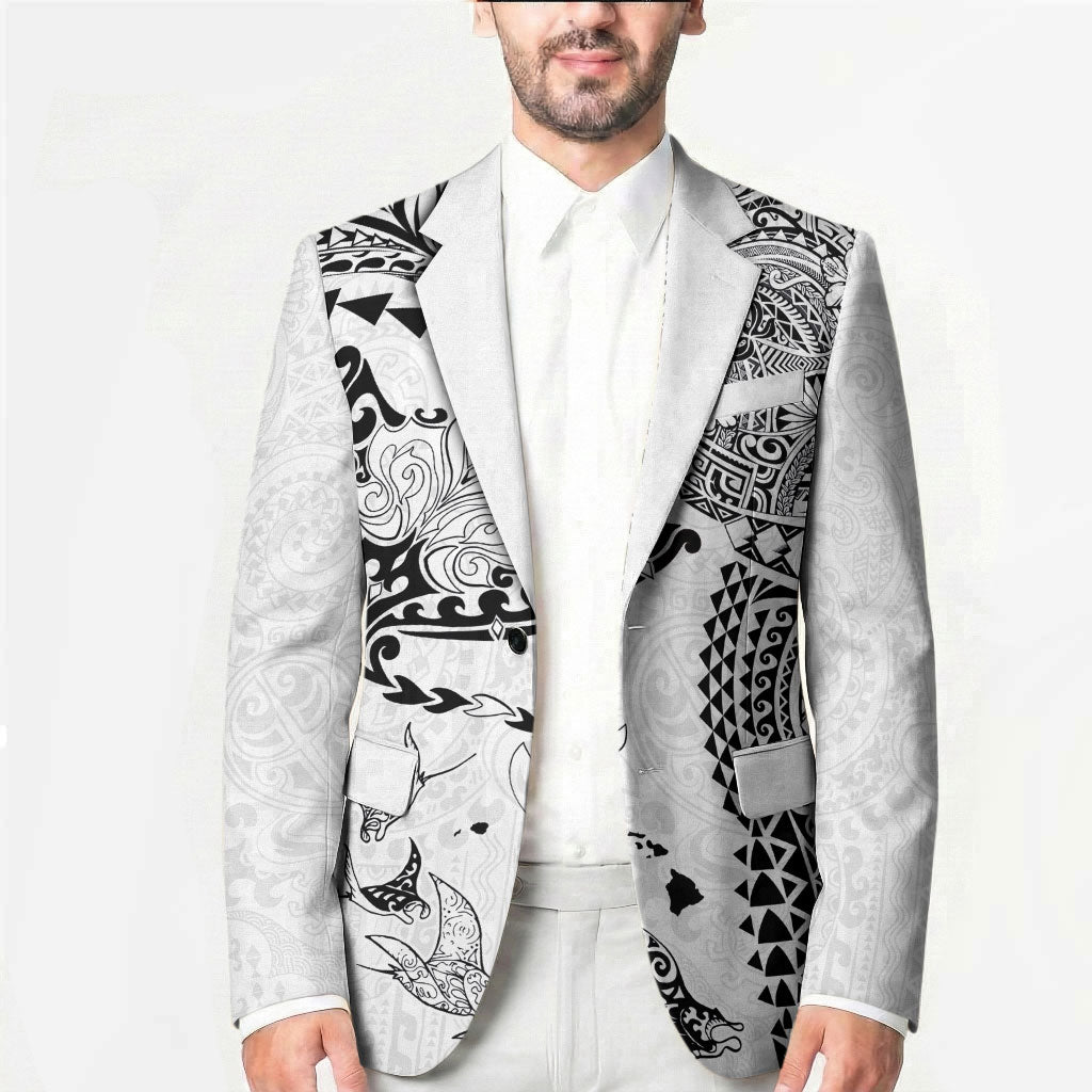 Hawaiian Manta Ray Tribal Blazer Polynesian Art Motifs White Color