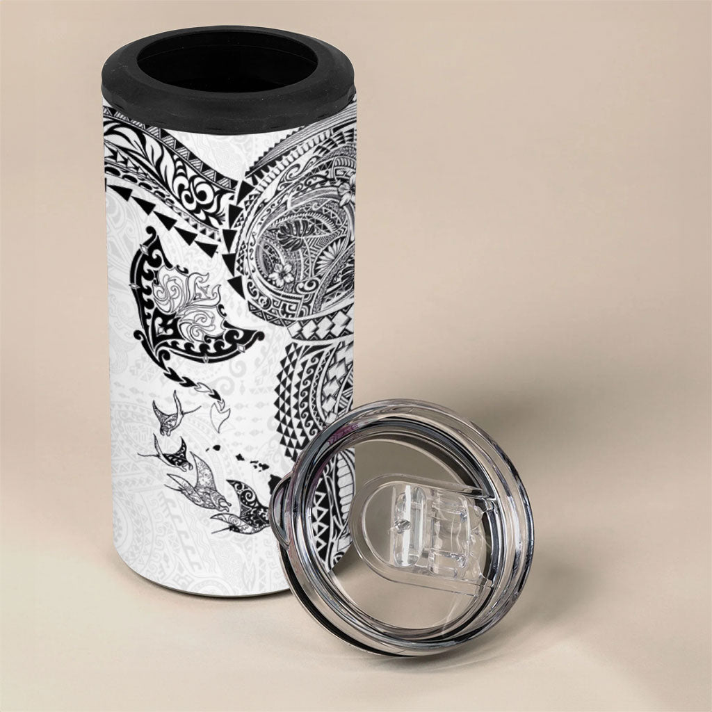 Hawaiian Manta Ray Tribal 4 in 1 Can Cooler Tumbler Polynesian Art Motifs White Color LT03 - Polynesian Pride