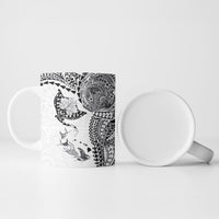 Hawaiian Manta Ray Tribal Ceramic Mug Polynesian Art Motifs White Color
